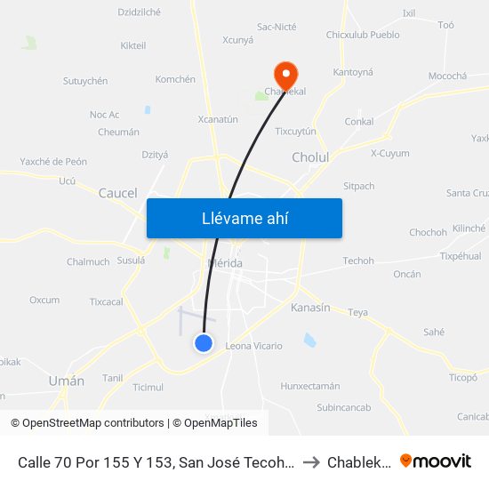 Calle 70 Por 155 Y 153,  San José Tecoh II to Chablekal map