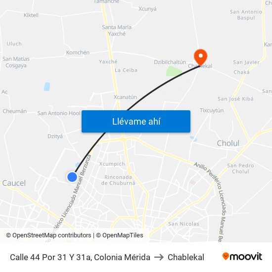 Calle 44 Por 31 Y 31a, Colonia Mérida to Chablekal map