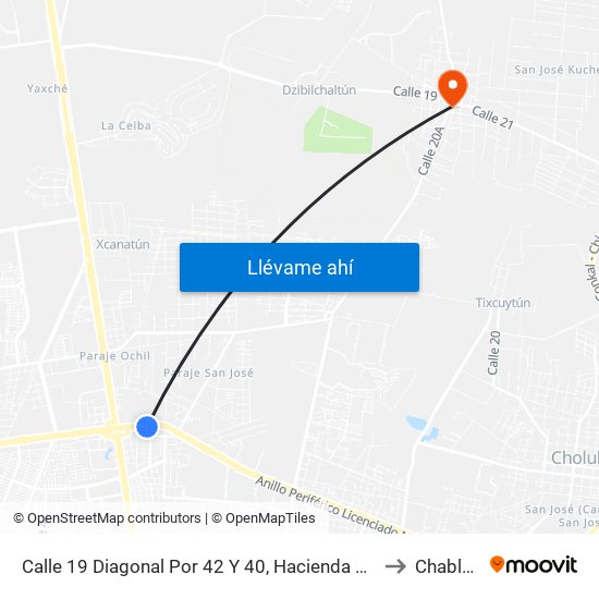 Calle 19 Diagonal Por 42 Y 40, Hacienda Sodzil Norte to Chablekal map