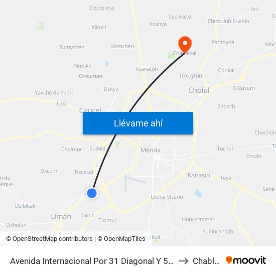 Avenida Internacional Por 31 Diagonal Y 56, Ampliación, to Chablekal map