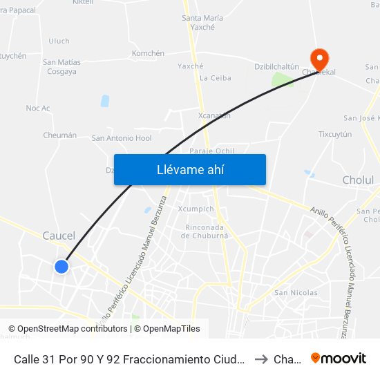 Calle 31 Por 90 Y 92 Fraccionamiento Ciudad Caucel Seccion Boulevares to Chablekal map