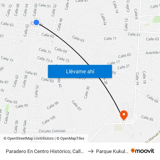 Paradero En Centro Histórico, Calle 58 Por 59 Y 61, Centro to Parque Kukulcán Alamo map