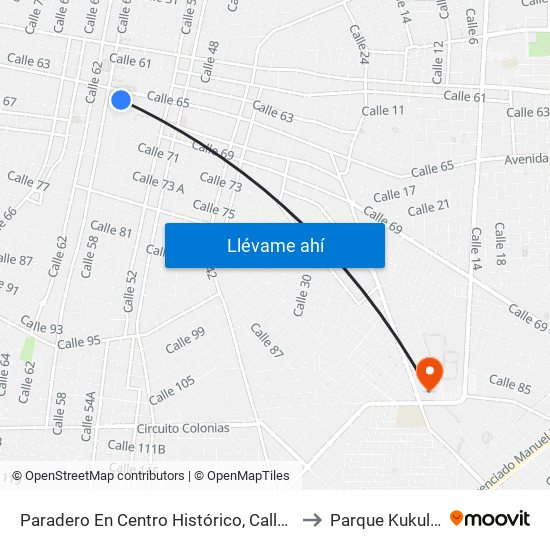 Paradero En Centro Histórico, Calle 58 Por 65 Y 67, Centro to Parque Kukulcán Alamo map