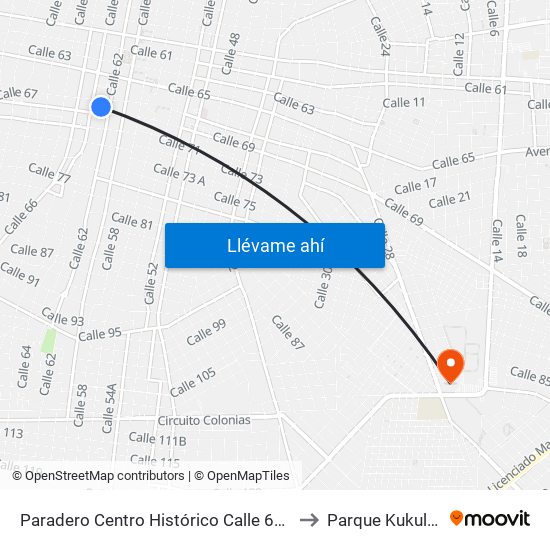 Paradero Centro Histórico Calle 67a Por 62 Y 64, Centro to Parque Kukulcán Alamo map