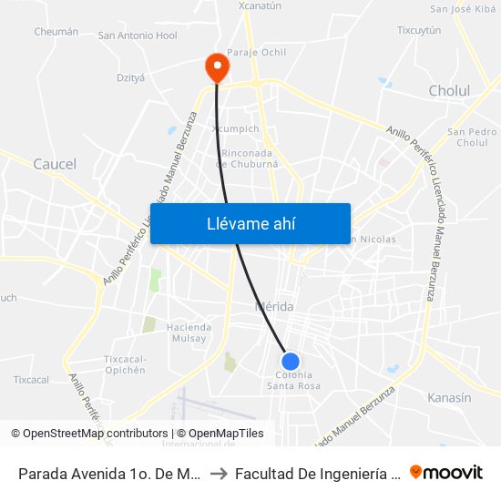 Parada Avenida 1o. De Mayo, Por Calle 87 to Facultad De Ingeniería Química (Uady) map