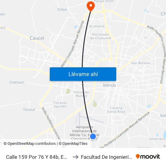 Calle 159 Por 76 Y 84b, Emiliano Zapata Sur III to Facultad De Ingeniería Química (Uady) map