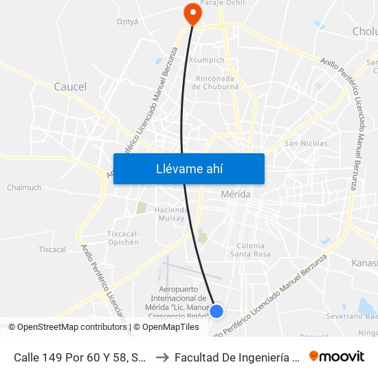 Calle 149 Por 60 Y 58, San José Tecoh II to Facultad De Ingeniería Química (Uady) map