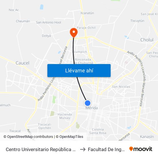 Centro Universitario República De México, Calle 72 Por 51 Y 49, Centro to Facultad De Ingeniería Química (Uady) map