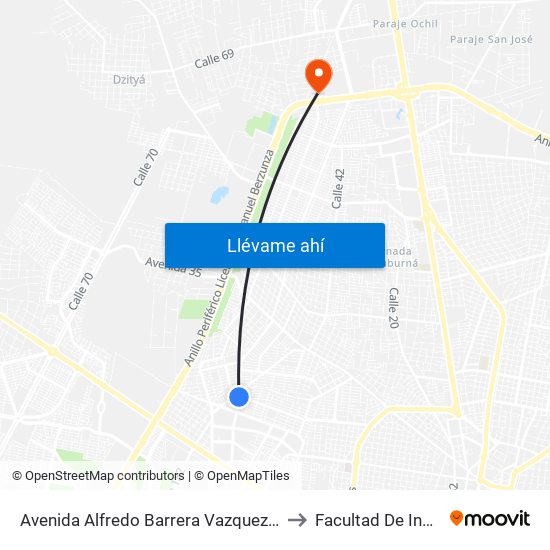 Avenida Alfredo Barrera Vazquez Por 21 Diagonal Y 68, Residencial Pensiones to Facultad De Ingeniería Química (Uady) map