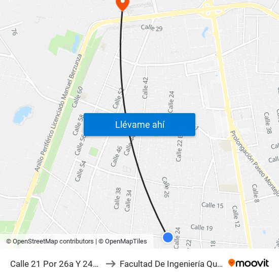 Calle 21 Por 26a Y 24a, Chuburná to Facultad De Ingeniería Química (Uady) map