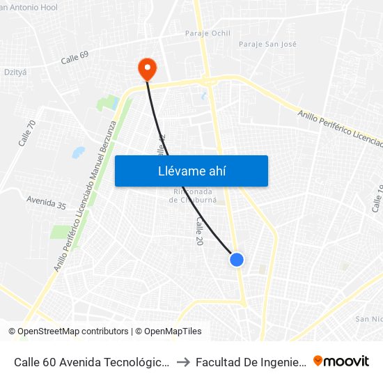 Calle 60 Avenida Tecnológico Por 23a Y 25, Chuburná to Facultad De Ingeniería Química (Uady) map