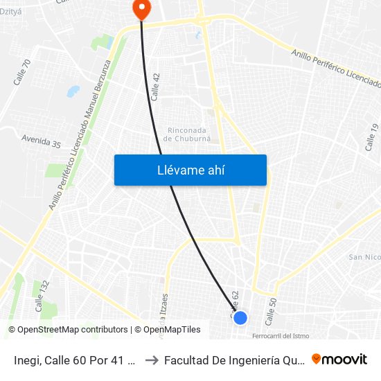 Inegi, Calle 60 Por 41 Y 39, Centro to Facultad De Ingeniería Química (Uady) map