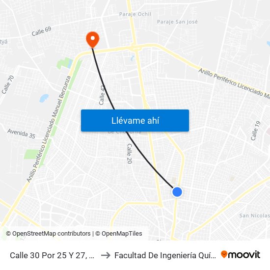 Calle 30 Por 25 Y 27, Buenavista to Facultad De Ingeniería Química (Uady) map