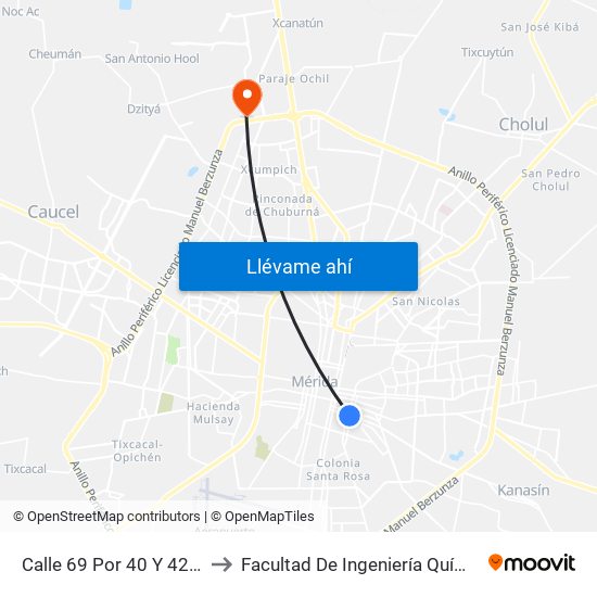 Calle 69 Por 40 Y 42. Centro. to Facultad De Ingeniería Química (Uady) map