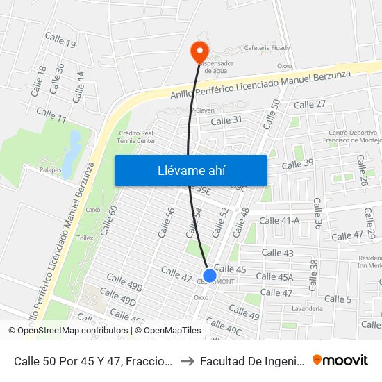 Calle 50 Por 45 Y 47, Fraccionamiento Francisco Montejo to Facultad De Ingeniería Química (Uady) map