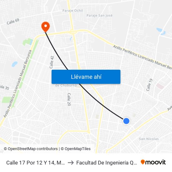 Calle 17 Por 12 Y 14, México Oriente to Facultad De Ingeniería Química (Uady) map