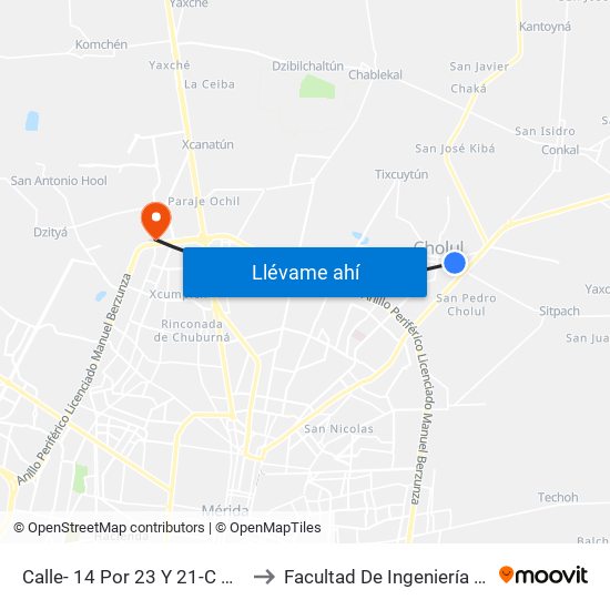 Calle- 14 Por 23 Y 21-C Comisaria, Cholul to Facultad De Ingeniería Química (Uady) map