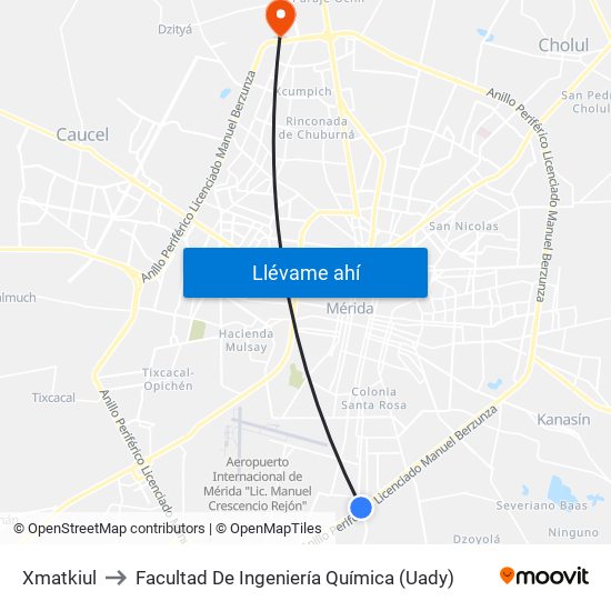 Xmatkiul to Facultad De Ingeniería Química (Uady) map