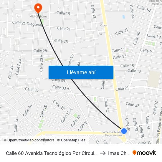 Calle 60 Avenida Tecnológico Por Circuito Colonias, Buenavista to Imss Chuburna map