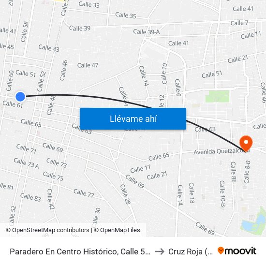 Paradero En Centro Histórico, Calle 58 Por 61 Y 63, Centro to Cruz Roja (Oriente) map