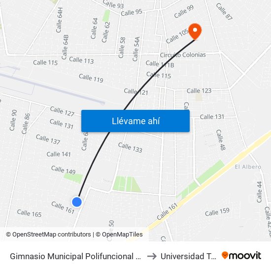 Gimnasio Municipal Polifuncional San José Tecoh, Calle 62 Por 149 Y 151, San José Tecoh II to Universidad Tecnológica Metropolitana map