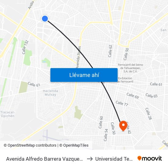 Avenida Alfredo Barrera Vazquez Por 21 Diagonal Y 68, Residencial Pensiones to Universidad Tecnológica Metropolitana map