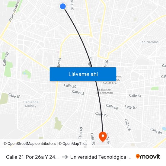 Calle 21 Por 26a Y 24a, Chuburná to Universidad Tecnológica Metropolitana map