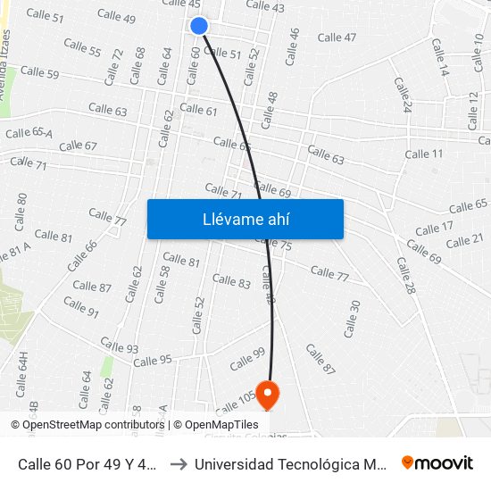 Calle 60 Por 49 Y 47, Centro to Universidad Tecnológica Metropolitana map