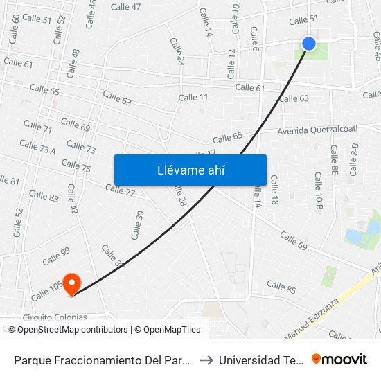 Parque Fraccionamiento Del Parque, Calle 16 Por 10, Fraccionamiento Del Parque to Universidad Tecnológica Metropolitana map