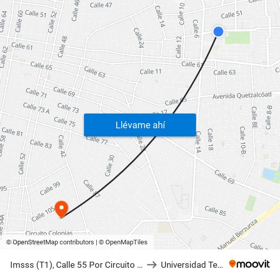 Imsss (T1), Calle 55 Por  Circuito Colonias Y Calle 16, Fraccionamiento Del Parque to Universidad Tecnológica Metropolitana map