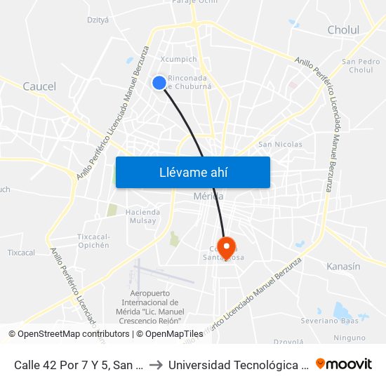 Calle 42 Por 7 Y 5, San Pedro Uxmal to Universidad Tecnológica Metropolitana map