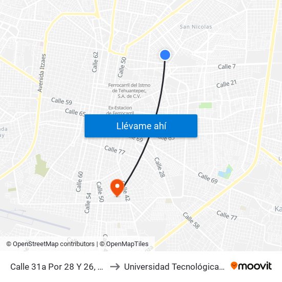 Calle 31a Por 28 Y 26, López Mateos to Universidad Tecnológica Metropolitana map