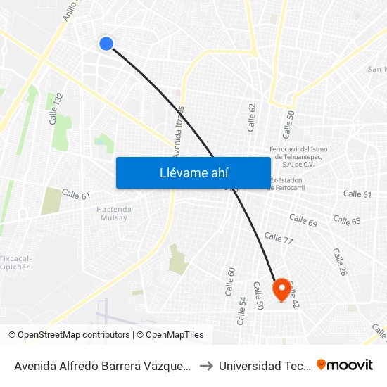 Avenida Alfredo Barrera Vazquez Por 56 Y 58 Residencial Pensiones V Etapa to Universidad Tecnológica Metropolitana map