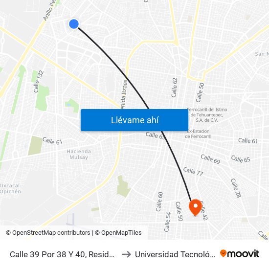 Calle 39 Por 38 Y 40, Residencial Del Norte (Chenku) to Universidad Tecnológica Metropolitana map