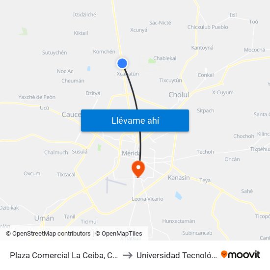 Plaza Comercial La Ceiba, Carretera Mérida-Progreso to Universidad Tecnológica Metropolitana map