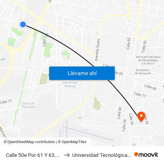 Calle 50e Por 61 Y 63, Ciudad Caucel to Universidad Tecnológica Metropolitana map