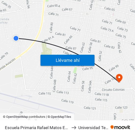 Escuela Primaria Rafael Matos Escobedo, Calle 100 Por 79b Y 79c, Colonia Sambulá to Universidad Tecnológica Metropolitana map