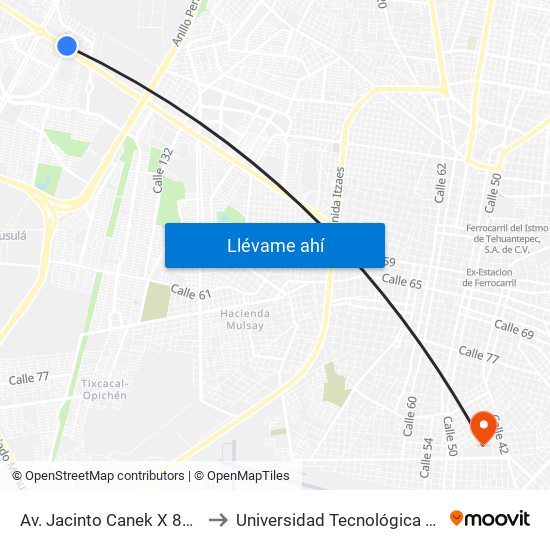 Av. Jacinto Canek X 82, Cd. Caucel to Universidad Tecnológica Metropolitana map