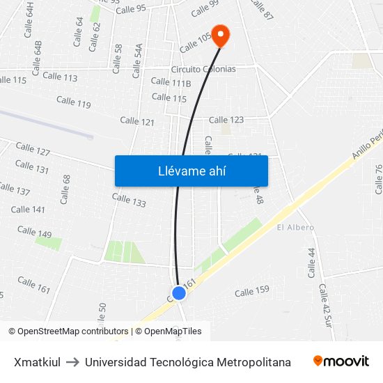 Xmatkiul to Universidad Tecnológica Metropolitana map