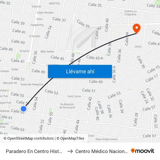 Paradero En Centro Histórico, Calle 58 Por 61 Y 63, Centro to Centro Médico Nacional Ignacio García Téllez (Imss) map