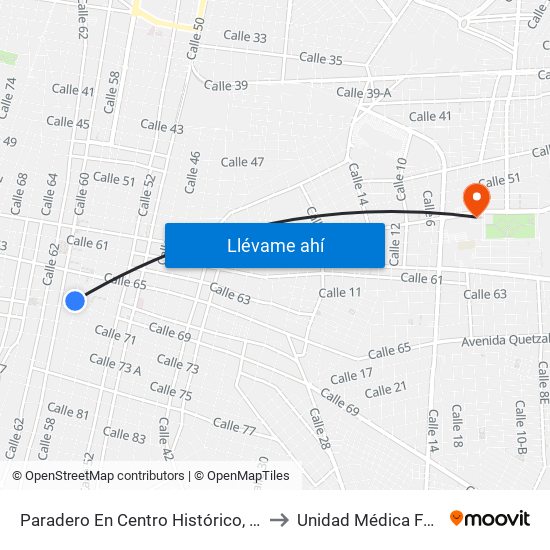 Paradero En Centro Histórico, Calle 58 Por 67 Y 69, Centro to Unidad Médica Familiar #59 (Imss) map