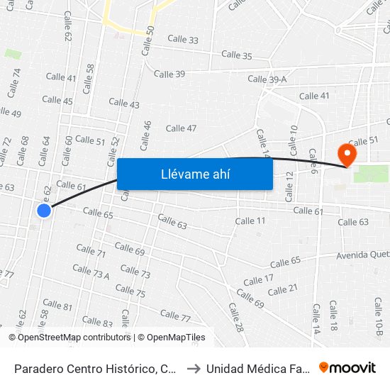 Paradero Centro Histórico,  Calle 62 Por 65 Y 67,Centro to Unidad Médica Familiar #59 (Imss) map