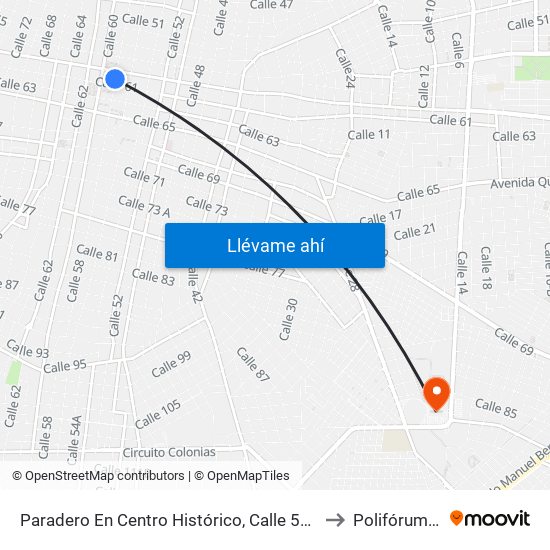 Paradero En Centro Histórico, Calle 58 Por 59 Y 61, Centro to Polifórum Zamná map