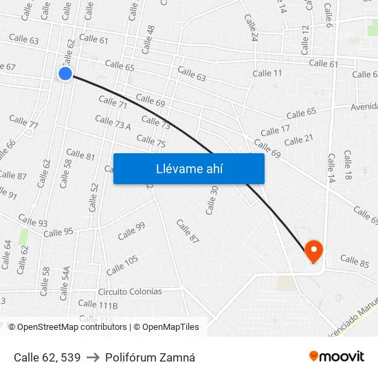 Calle 62, 539 to Polifórum Zamná map