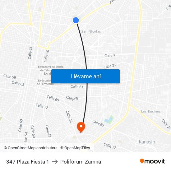 347 Plaza Fiesta 1 to Polifórum Zamná map