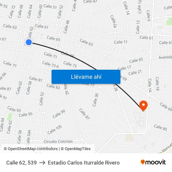 Calle 62, 539 to Estadio Carlos Iturralde Rivero map