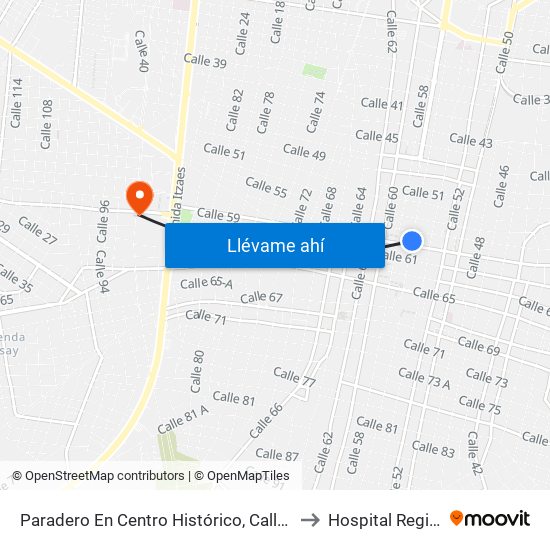 Paradero En Centro Histórico, Calle 58 Por 61 Y 63, Centro to Hospital Regional Militar map