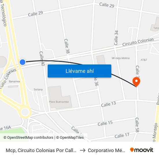 Mcp, Circuito Colonias Por Calle 40 Y Avenida Tecnológico, Colonia Buenavista to Corporativo Médico Meridense De La Mujer map