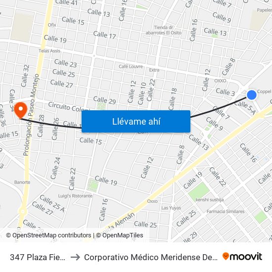 347 Plaza Fiesta 1 to Corporativo Médico Meridense De La Mujer map