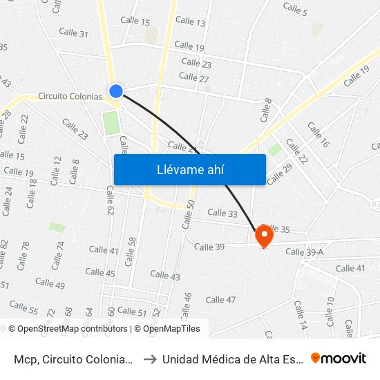 Mcp, Circuito Colonias Por Calle 40 Y Avenida Tecnológico, Colonia Buenavista to Unidad Médica de Alta Especialidad (UMAE) Hospital Regional No 1 - Ignacio García Téllez map